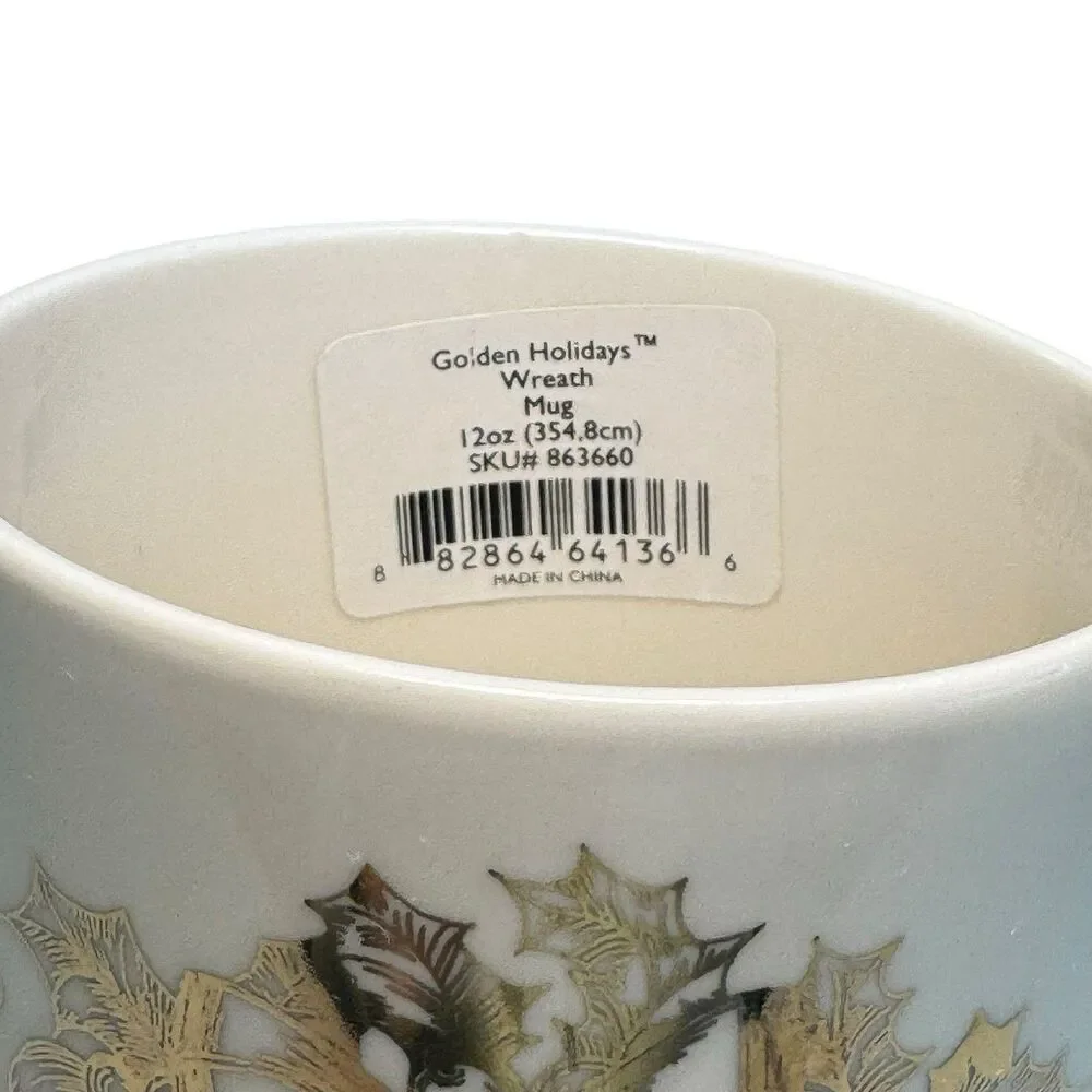 NWOB Lenox Golden Holidays Wreath Mug Christmas‎ Festive Holiday 12 Oz #863660